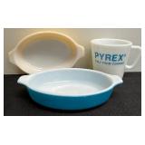 Vintage Pyrex Au Gratin Milk Glass Baking Dishes (10 oz) and Pyrex Mug