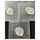 3 US SILVER ROOSEVELT DIMES BU IN CASE