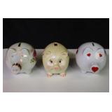 (3) Collectible Hand-Painted Porcelain Iridescent Las Vegas, Nashville Souvenir Pig Piggy Banks…