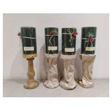 4 THRESHOLD HOLIDAY BALSAM FOREST RIBBED PILLAR CANDLE HOLDERS