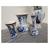 Collection of Blue and White Delft Vases Handpainted