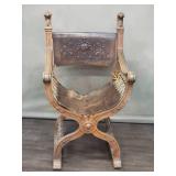 Edwardian Carved Dagobert Chair with Original Leather Sling Seat & Back