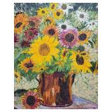 *SIGNED* Fine Art Impressionist Still Life - Bjorn Meisner - Sunflowers in Copper Vase