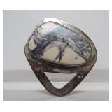 Excellent Sterling Silver w/Large Porcelain Jasper Stone Brooch