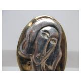 Signed Modernist Sterling Silver Brooch w/Portrait of a Woman - Signed RB