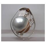 Gorgeous Signed Sterling Silver & 14K Gold Brooch Pendant w/Gemstones & Pearls by Kim Crocker