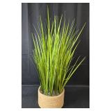 Decorative Potted Grass Plant with Rope Basket and Recycled Glass Vase with Flowers