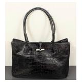 Longchamp Crocodile Print Black Leather Handbag