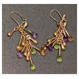 Stunning 18k Gold and Semi Precious Stone Drop Earrings