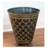 Vintage Green Footed Toleware Waste Basket