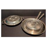 Three All Clad Stainless Steel Skillets