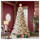 Home Accents Holiday 7.5 ft. Pre-Lit LED Alta Fraser  Fraser Fir Flocked Artificial Christmas Tree T9 Customer Returns See Pictures