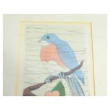 Framed Bluebird Picture By Joan Gray Batik Original