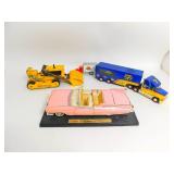 1959 Pink Cadillac Eldorado Biarritz. 1:18 Scale model. Vintage Tonka Loader, Sunoco Racing Team Truck with Friction Race Car Included, Peterbuilt Model 330 Promotional Advertising Diecast Model Semi 