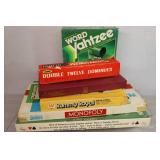 Vintage Board Game Collection…Tripoley, Word Yahtzee, Scrabble, Monopoly 1961, Double Twelve Dominoes, Rummy Royal