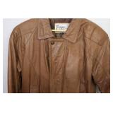 Vintage Ladies Cougar International Camel Suede Leather Satin-Lined Zipper Snap Jacket Coat