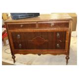 Antique Tudor-Style Four-Drawer Dresser w/Front Wood Wheels...