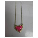 Kendra Scott Ari Heart Adjustable Length Pendant Necklace for Women, Fashion Jewelry, Gold-Plated Over Brass, Magenta TURNING A BIT SILVER, USED!