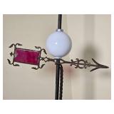 Stunning Antique Twisted Iron Lightning Rod with Milk Glass Accent