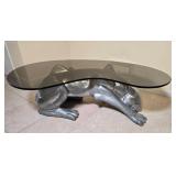 Amazing Modern Silver Panther Base Smoke Glass Coffee Table