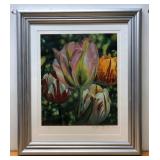 Beautiful Large Framed Signed Floral Lithograph