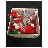 Decorative Box of Fabric Mice and Elf Leg Ornaments