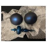 3 Matte Blue Glass Ornaments