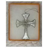 Silver Plated Lined Glass Cross Ornament