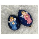 2 Hand painted Angel Christmas Egg Ornaments