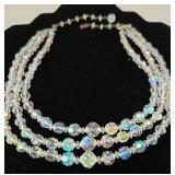 Vintage 1950s Iridescent Crystal Necklace & Earring Set