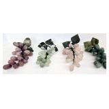 4 Vintage Carved Quartz Grape Clusters w/Jade Leaves