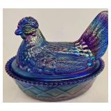 Pair of Vintage Westmoreland Carnival Glass Hen on Nest Candy Dish