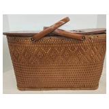 Vintage 1950s Red-Man Rattan Woven Picnic Basket