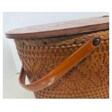 Vintage 1950s Red-Man Rattan Woven Picnic Basket