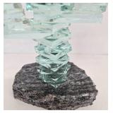 Vintage Stacked Glass Saguaro Cactus Sculpture on Stone Base