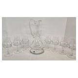 Vintage KROSNO Poland Crystal Etched Glass Decanter & 7 Glasses