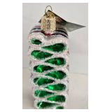 European Style Glass Mouth Blown Ornaments including Ribbon Candy and Frog - Qty 7