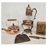 Vintage Post Office Door Bank, Copper Tea Pots, Souvenir Crumb Sweeper