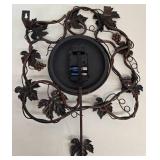 Vintage 90s Cast Iron Leaf & Grape Wall Clock