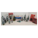 Holiday Train Set, Christmas Village Trees, Lamp Post, & Traffic Lights