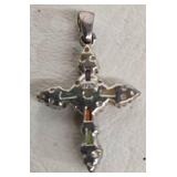 Sterling Silver 925 Multi-Colored Gemstone Cross Pendant