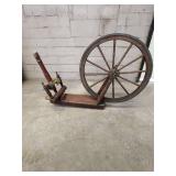 Antique Wooden Spinning Wheel with Floral Design