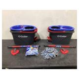 LOT of 2 O-Cedar EasyWring RinseClean Microfiber Spin Mop & Bucket Floor Cleaning System