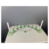 Set of 8 Green Glass Dessert Cups with 2 Candle Holders