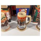 Collection of 1990s Budweiser Holiday Steins with Original Boxes and Boxes without Steins