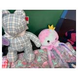 Lot of Mixed Textiles and Stuffed Animals Including Tapestry Throw