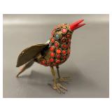 Vintage Handcrafted Ornamental Bird with Multicolored Stone Inlays