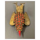 Vintage Handcrafted Ornamental Bird with Multicolored Stone Inlays