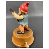 Anri Musical Gnome Figurine With Guitar On Wooden Base