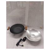 Unused with Box - Maxim Electric Wok with Lid and Wooden Handles - Integrated Temperature Control